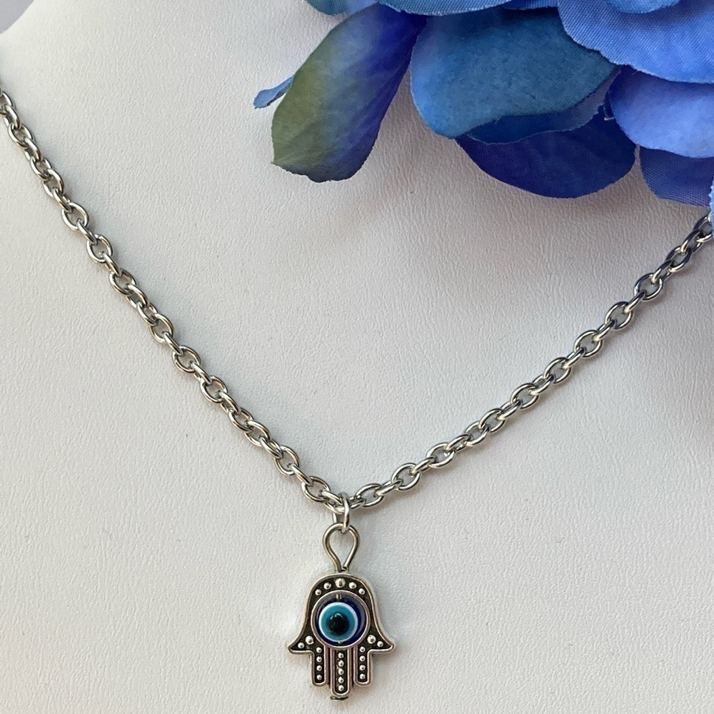 Hamsa Evil Eye Stainless Steel Necklace - Picture 1 of 11